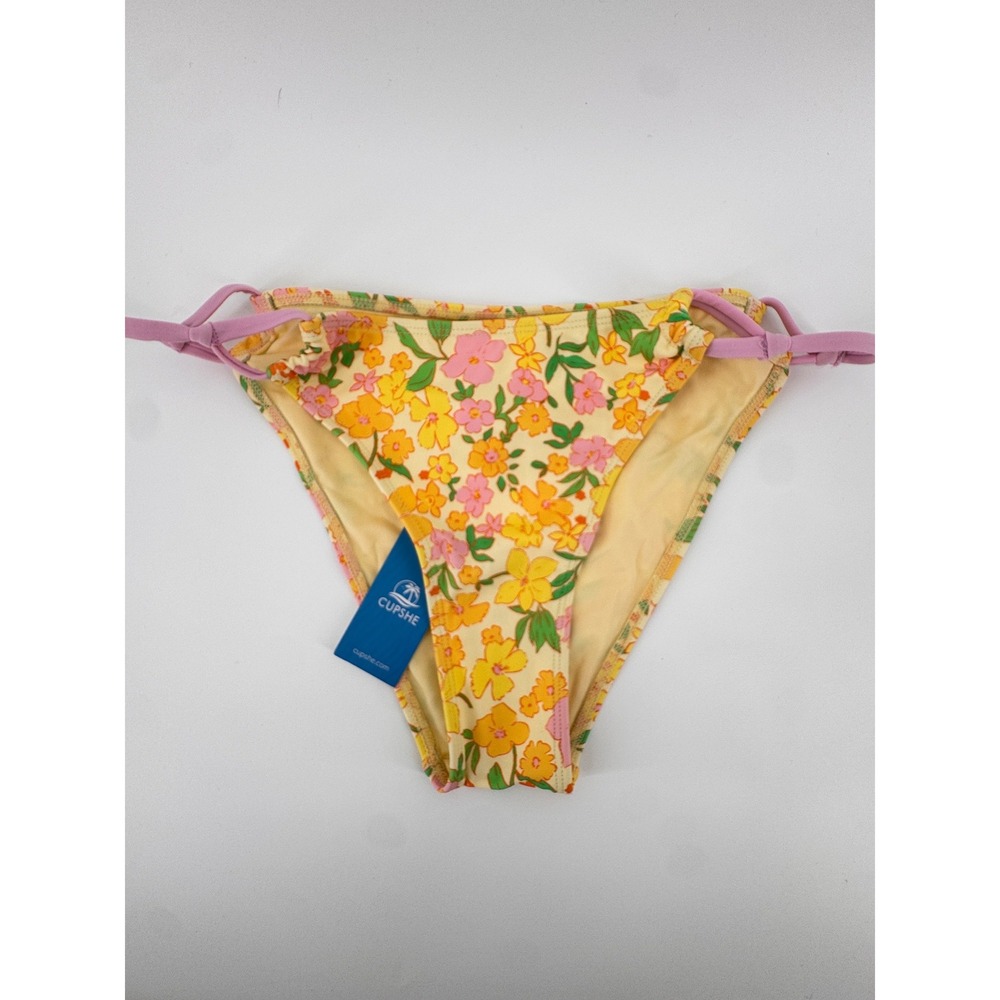 Cupshe Yellow Floral‎ Bikini Bottom Lavender Side Tie Swim Size L CAA12B4K157MZ